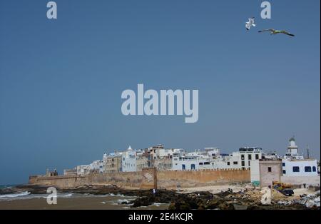 Die Medina von Essaouira von der Scala des Hafens aus gesehen. Marokko Stockfoto