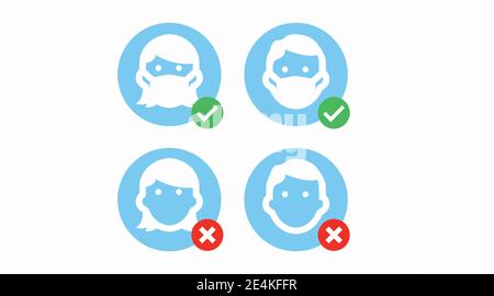 Vektor isolierte Illustration, Satz von Tragen ein Gesicht Maske Zeichen oder Symbole Stock Vektor