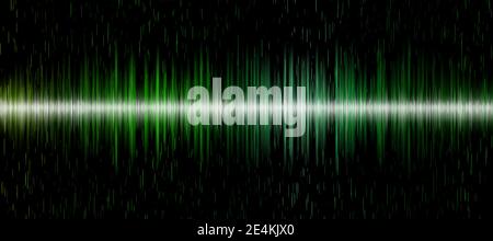 Grüne Klangwelle Hintergrund auf schwarzem Hintergrund für Musik, Technik und Sound-Projekte Stockfoto