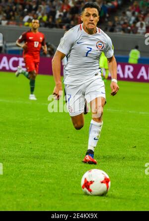 Kasan, Russland – 28. Juni 2017. Chilenischer Fußballnationalspieler Alexis Sanchez beim FIFA Confederations Cup 2017 Halbfinale Portugal gegen Chile. Stockfoto