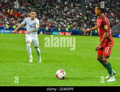 Kasan, Russland – 28. Juni 2017. Die portugiesische Fußballnationalmannschaft Flügelspieler Nani in Aktion während des FIFA Confederations Cup 2017 Halbfinale Portugal gegen Chile. Stockfoto