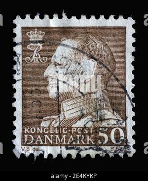 Die in Dänemark gedruckte Briefmarke zeigt König Frederik IX., Serie, um 1967 Stockfoto