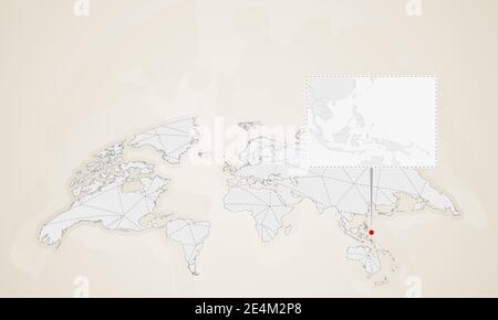 Karte von Palau mit Nachbarländern auf Weltkarte. Abstrakte Dreiecke Weltkarte. Stock Vektor