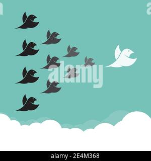 Vogelschar, der am Himmel fliegt, Führungskonzept. Leicht editierbare Vektorgrafik mit Ebenen. Stock Vektor