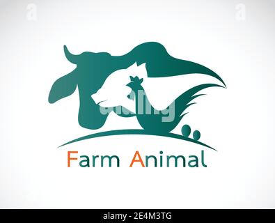 Vector Gruppe von Tierfarm Label - Kuh, Schwein, Huhn, Ei. Leicht editierbare Vektorgrafik mit Ebenen. Stock Vektor