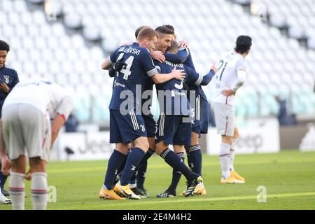 Turin, Italien. Januar 2021. Juventus feiert das Tor während Juventus FC vs Bologna FC, Italienische Fußball Serie A Spiel in Turin, Italien, Januar 24 2021 Kredit: Unabhängige Fotoagentur/Alamy Live News Stockfoto