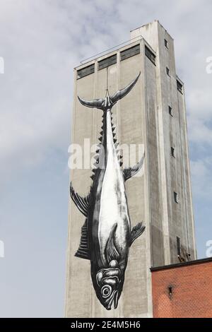 Odense, Dänemark - 17. August 2017: Odense Industriehafen in Dänemark Stockfoto