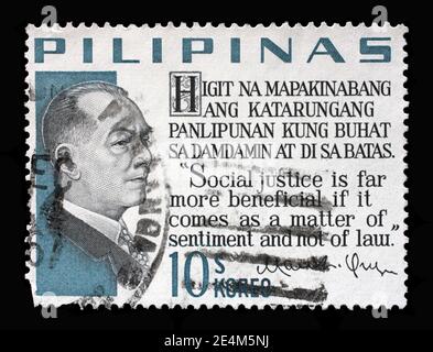 Briefmarke auf den Philippinen zeigt Porträt von Manuel Luis Quezon (1878-1944), um 1967 Stockfoto