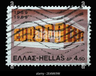 Stempel in Griechenland zeigt Europa/CEPT Building Colonnade, um 1969 Stockfoto