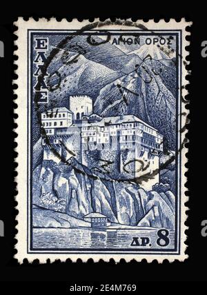 Die in Griechenland gedruckte Briefmarke zeigt Monastries des Athos, um 1961 Stockfoto