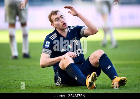 Turin, Italien. Januar 2021. TURIN, ITALIEN - 24. Januar 2021: Dejan Kulusevski vom FC Juventus reagiert während des Fußballspiels der Serie A zwischen dem FC Juventus und dem FC Bologna. (Foto von Nicolò Campo/Sipa USA) Quelle: SIPA USA/Alamy Live News Stockfoto