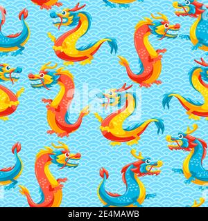 Nahtlose Muster mit chinesischen Drachen. Stock Vektor