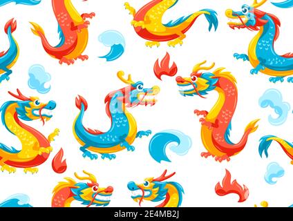 Nahtlose Muster mit chinesischen Drachen. Stock Vektor