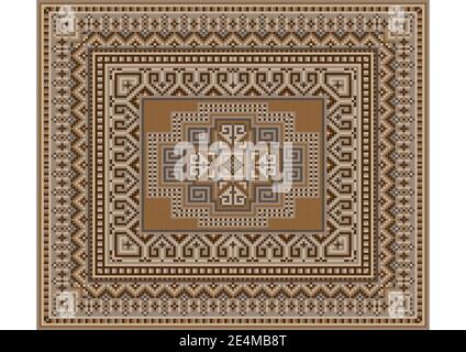 Luxuriöser, orientalischer Teppich in Beigetönen mit Braun und Graue Muster auf weißem Hintergrund Stockfoto