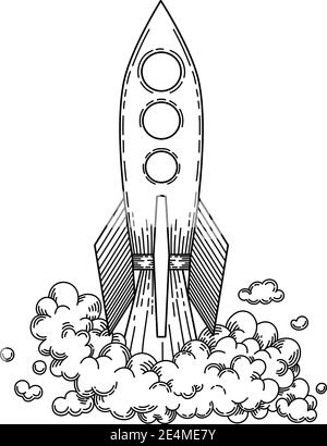 Website kommt bald mit flacher Rakete Symbol Stock Vektor