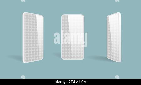 Mockup Smartphone mit transparentem Bildschirm. Smartphone-Mockup eingerichtet. Stock Vektor