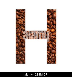 Buchstabe H aus Kaffeebohnen isoliert auf weißem Hintergrund Stockfoto