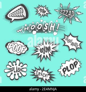Comic klingt abstrakt Cartoon Text Blasen schwarz set isoliert Vektor Abbildung Stock Vektor
