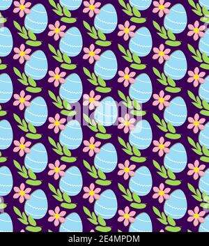 Nahtloses Ostermuster. Traditionelle Elemente, Ei, Blume, Blätter. Heller purpur Hintergrund ist leicht zu ändern Stock Vektor