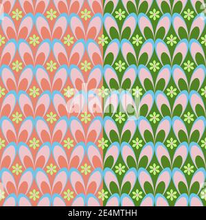 Dekoratives Nahtmuster im Blumendesign. Geometrische kreative Fantasie. Happy Easter Concept Kollektion. Rosa oder grüne Hintergrund sind leicht zu ändern Stock Vektor