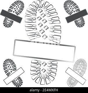 Set von Logos mit Fußabdrücken von Schuhen. Isolierte Vektorobjekte auf Weiß. Stock Vektor