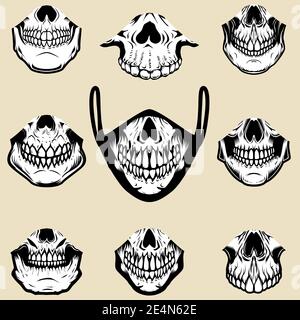 Set von Illustrationen von menschlichen Kieferknochen. Zum Bedrucken von Gesichtsschutzmasken. Vektorgrafik Stock Vektor