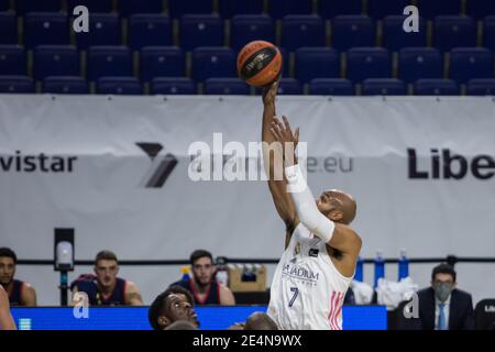 Madrid, Spanien. Januar 2021. Alex Tyus während Real Madrid Sieg über Morabanc Andorra (86 - 79) in Liga Endesa regulären Saison Spiel (Tag 21) gefeiert in Madrid (Spanien) im Wizink Center. Januar 2021. (Foto: Juan Carlos García Mate/Pacific Press/Sipa USA) Quelle: SIPA USA/Alamy Live News Stockfoto