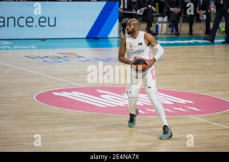 Madrid, Spanien. Januar 2021. Alex Tyus während Real Madrid Sieg über Morabanc Andorra (86 - 79) in Liga Endesa regulären Saison Spiel (Tag 21) gefeiert in Madrid (Spanien) im Wizink Center. Januar 2021. (Foto: Juan Carlos García Mate/Pacific Press/Sipa USA) Quelle: SIPA USA/Alamy Live News Stockfoto