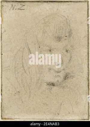 Meryon - eine von fünf Skizzen von Köpfen der Maori; Kopf leicht nach rechts gedreht, 1890,1013.27. Stockfoto