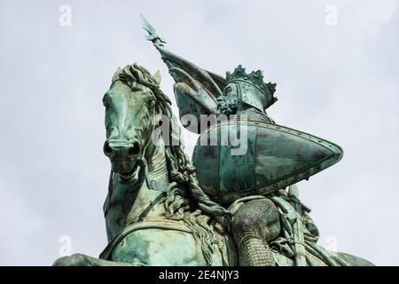 Reiterstatue von Godfrey von Bouillon auf dem Place Royale, Koningsplein in Brüssel, Belgien Stockfoto