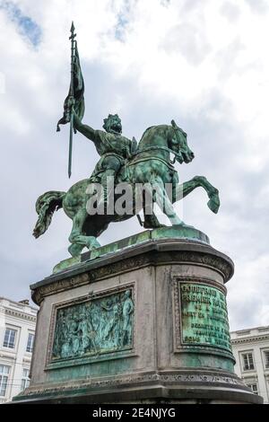 Reiterstatue von Godfrey von Bouillon auf dem Place Royale, Koningsplein in Brüssel, Belgien Stockfoto