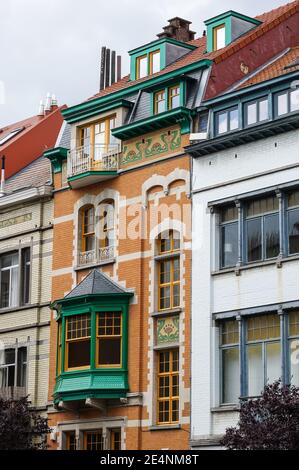Fassade des Jugendstil-Hauses in Brüssel, Belgien Stockfoto