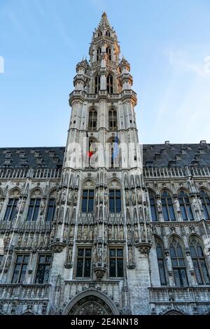 Mittelalterliches Rathaus am Grand Place, Grote Markt in Brüssel, Belgien Stockfoto