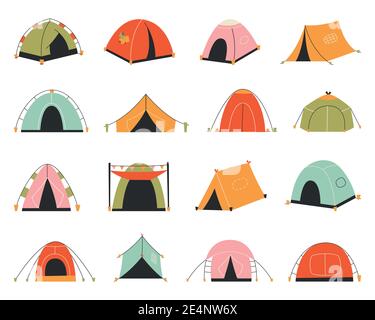 Set von touristischen Zelten. Vektor-Illustration - Sammlung von Camping-Ikonen Stock Vektor