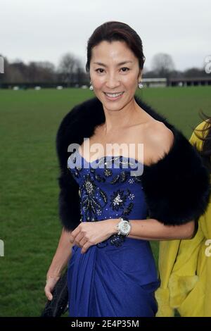 Die malaysische Schauspielerin Michelle Yeoh posiert, als sie zur Präsentation der Haute Couture Frühjahr/Sommer 2008 Kollektion von Christian Dior kommt, die am 21. Januar 2008 im 'Le Polo de Paris' in Boulogne bei Paris, Frankreich, stattfand. Foto von Nebinger-Taamallah/ABACAPRESS.COM Stockfoto