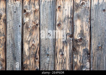 Nahaufnahme auf horizontalen Holzbrettern Zaun-Textur und Hintergrund, mit Nägeln, und viele Details Stockfoto