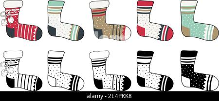 Ein Satz Socken mit einem Muster in verschiedenen Farben Stock Vektor