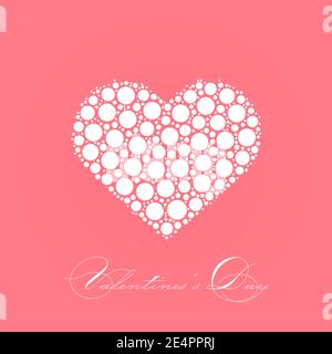 Happy Valentines Day - elegante Grafik-Design-Karte mit gepunktetem Herz und kalligraphischem Skript-Etikett auf rosa Hintergrund. Stock Vektor