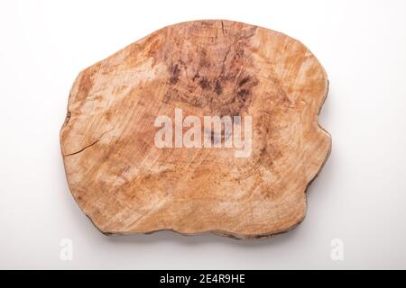 Vintage Holz Schneidebrett auf weißem Hintergrund Stockfoto