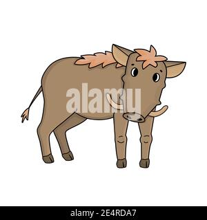 Brown Cartoon gemeinsamen Warzenschwein steht seitwärts und sieht gerade. Tier ist auf weißem Hintergrund isoliert Stock Vektor