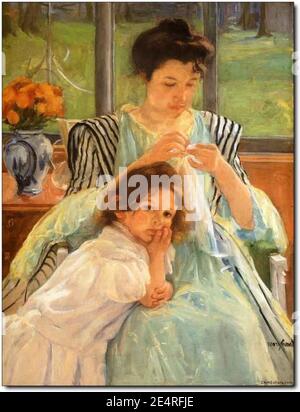 Mary Cassatt - Junge Mutter Nähen. Stockfoto