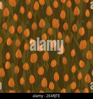 Grün und orange retro Nahtloses Muster von Tulpen Blumen wiederholen Stock Vektor