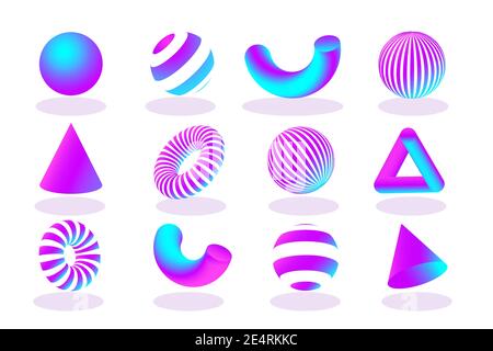 Lebendige Geometrie 3D-Formen gesetzt. Vektor-Design-Elemente für soziale Medien und visuelle Inhalte, Web- und UI-Design, Poster und Kunstcollage, Branding. Stock Vektor