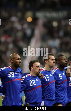 Frankreichs Nicolas Anelka, Franck Ribery, Vincent Clerc und Williams Gallas während des Freundschaftsspiels Frankreich gegen England im stade de Frane in Saint-Denis bei Paris, Frankreich am 26. März 2008. Frankreich gewann 1:0. Foto von Morton-Taamalah/Cameleon/ABACAPRESS.COM Stockfoto