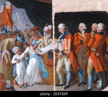 Mather-Brown-lord-cornwallis-Receiving-the-Sons-of-tipu-as-Geiseln-1792. Stockfoto