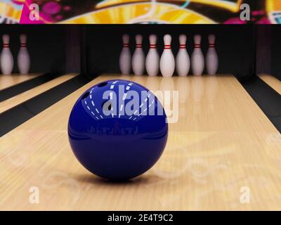 Bowling-Ball in der Bowlingbahn. Bowling-Ball in der Bowlingbahn. Stockfoto