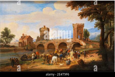 Mathys Schoevaerdts - Italianisierende Flusslandschaft mit Blick auf die Ponte Lucano und das Grab der Plautii bei Tivoli. Stockfoto