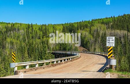 Kanada, British Columbia, Old Alaska Highway, Kiskatinaw Curved Bridge erbaut 1942-43 am Mile Marker 21 Stockfoto