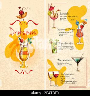 Restaurant Bar Wein Cocktails und alkoholische Getränke Menü Skizze Vektor Abbildung Stock Vektor