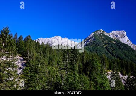 Naturpark Karwendel, Karwendelgebirge, Alpenpark, Rißtal, Risstal, Berge, Bergwald, Vomp, Hinterriss, Tirol, Österreich Stockfoto